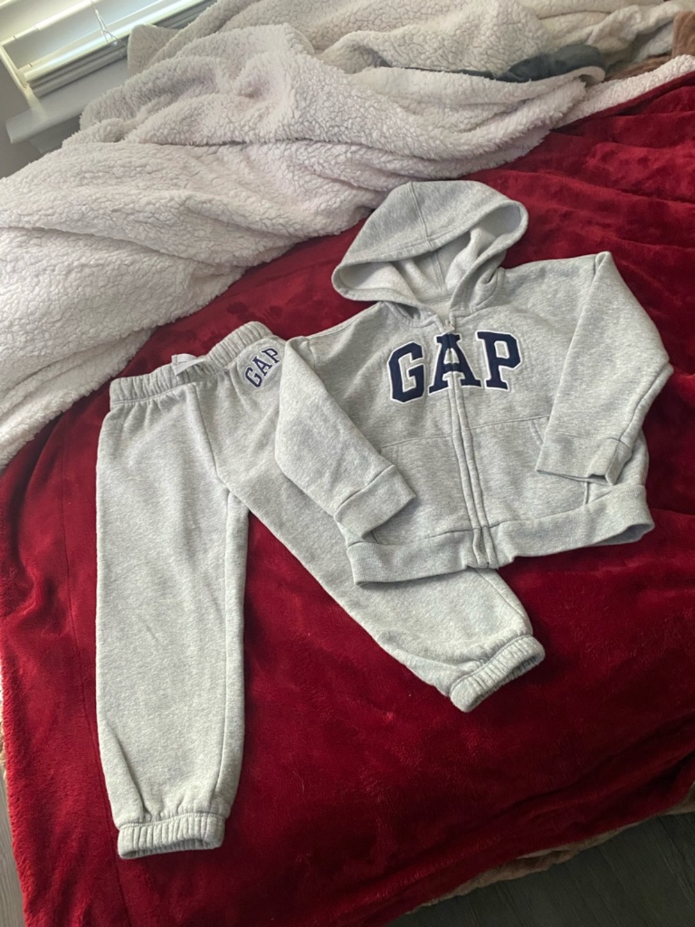 GAP Light Gray Kids Sweatpants & Zip Hoodie Set with Navy Logo